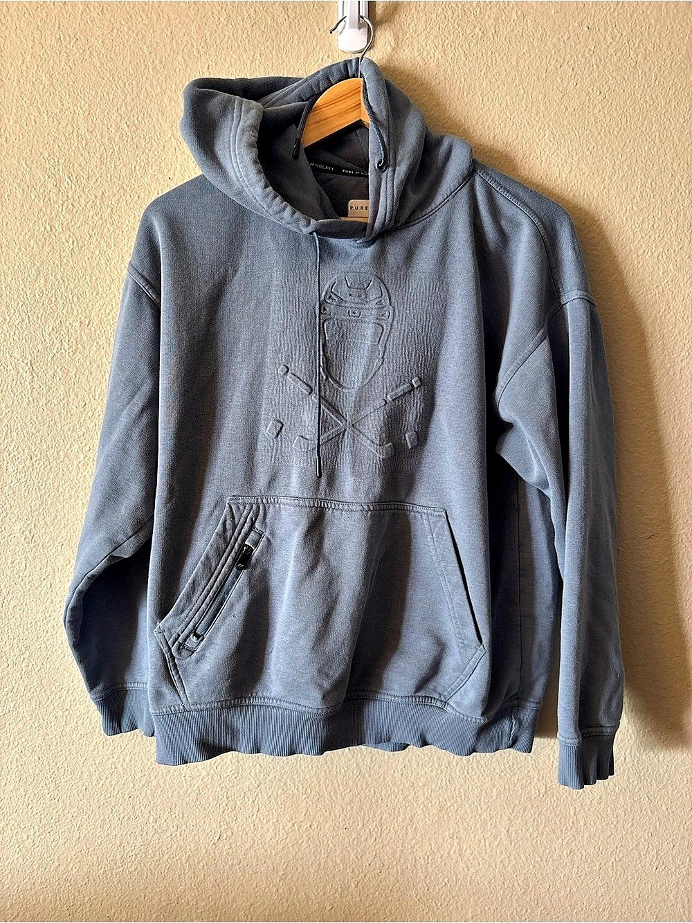 Pure Hockey Youth XL Gray Pullover Hoodie Hockey Graphic 80% Cotton YXL